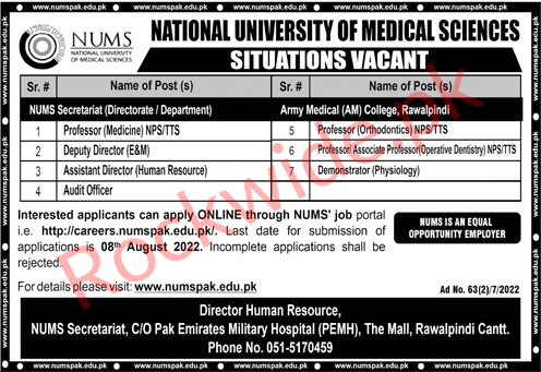 National University of Medical Sciences Jobs In Rawalpindi